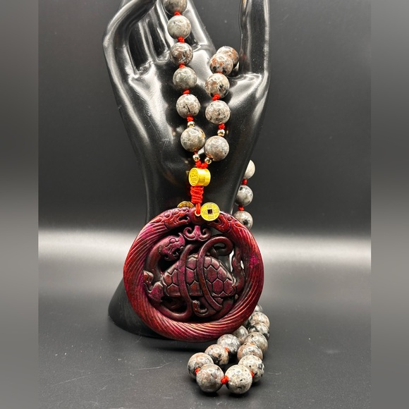 ANTIQUE JADE XUANWU + YOOPERLITE NATURAL STONE NECKLACE one size - Picture 5 of 12